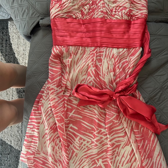 Stunning Cocktail Coral Strapless Dress with Ribbon - Picture 2 of 4